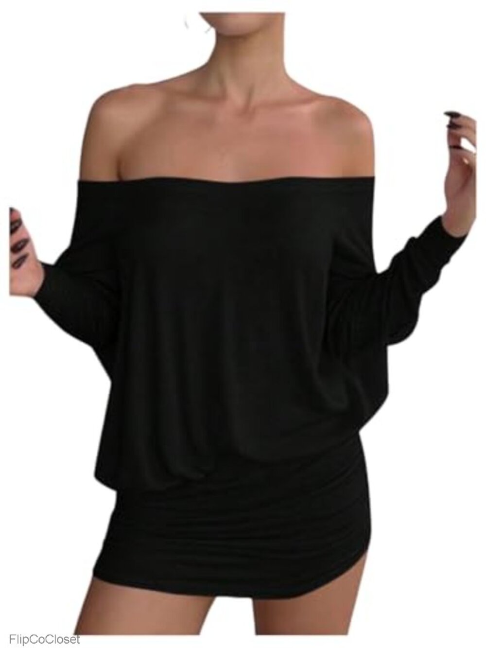 Off Shoulder Long Sleeve Ruched Sheer Mini Dress Bodycon Club Night Out